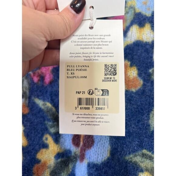 NWT Sezane x Aimie Round Neckline Knit Wear Long Sleeve Wool Jumper Blue Size:XS - Picture 5 of 7